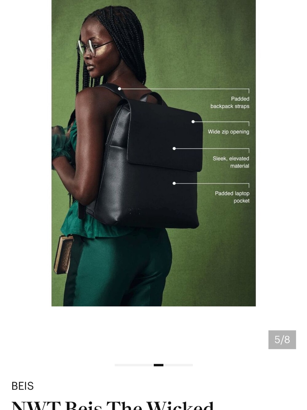 BEIS Black Wicked Backpack with Flap Closure - Picture 3 of 7